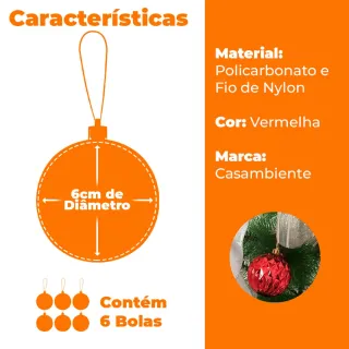 Casambiente - Bolas Geométricas Vermelhas Brilhantes Natal056 - Único