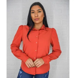 Moda Inverno: Camisa Feminina Social Manga Princesa/Bufante - Tendência - Verde Escuro