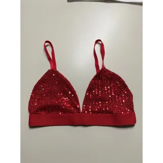 Top Cropped Feminino Paetê Brilho Tendência Blogueirinha 2022 - Vermelho