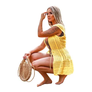 Manga Curta Aberta Babado Praia - Saída de Banho - Coral