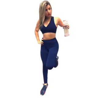 Envio Imediato Conjunto Fitness Top + Calça Legging Academia - Top + Calça Preto