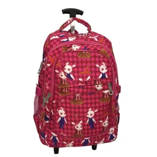 Mochila juvenil e adulto com rodinhas e alças de costas - preta listras brancas