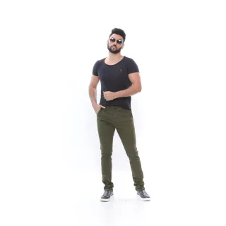 Calça Masculina Slim Fit Sarja, Bolso Faca, Cores Variadas - Areia