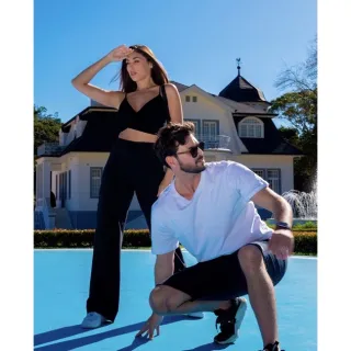 Calça verde Wide Leg em Moletom - Preto sem bolso