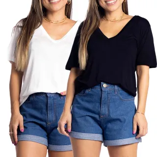 Manga curta feminina básica: kit com 2 blusas camiseta - Kit6