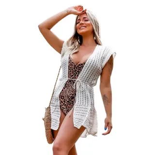 Manga Curta Aberta Babado Praia - Saída de Banho - Coral