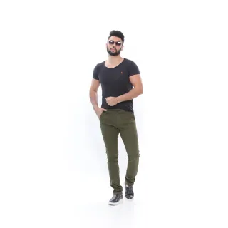 Calça Masculina Slim Fit Sarja, Bolso Faca, Cores Variadas - Areia