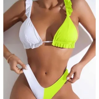 Babado Asa Delta Biquini Duas Cores Cortininha com Bojo - Verde Tiffany