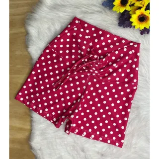 Fitness Shortinho Cintura Alta Estampa Poá com Corda - Preto