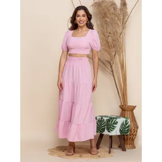 Blusinha princesa conjunto feminina saia longa - Azul acinzentado