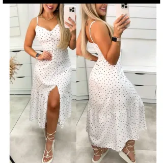 Vestido feminino longo com botões e babado, estilo blogueira - Azul