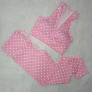 Top nadador com bojo poá e estampas + conjunto legging de academia em tecido suplex - estampa chamativa