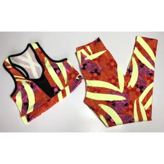 Conjunto de treino feminino suplex calça legging e top cropped telinha - Estampa variada