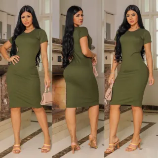 Moda Evangélica: Vestido Tubinho Canelado Midi Longuete Manga Feminino - Azul Marinho