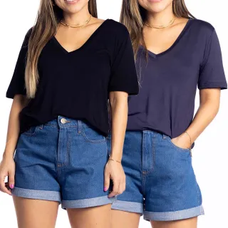 Manga curta feminina básica: kit com 2 blusas camiseta - Kit6