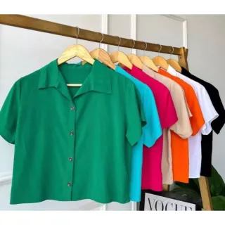 Camisa Social Feminina Cropped com Botões em Duna - Verão 2023 - Preto