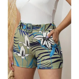 Plus Estampado Cintura Alta Feminino - Short 34 ao 48 - Estampa listrada