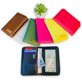 Carteira Feminina em couro com zíper, porta cartões e documentos - cores variadas - SL Lilas