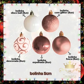 Promoção - Kit 40 Bolas de Natal Luxo Grande Mista Vermelha e Rose Dourada - Dourada rose
