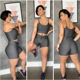 Promoção Conjunto Fitness Feminino Top + Shorts - Kit 2 Peças - Azul Marinho