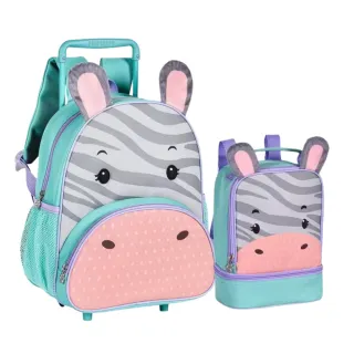 Lançamento Kit Escolar Infantil Clio Pets: Mochila de Rodinhas e Lancheira Animais - Cachorro Marrom