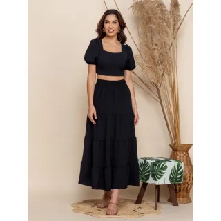 Blusinha princesa conjunto feminina saia longa - Azul acinzentado