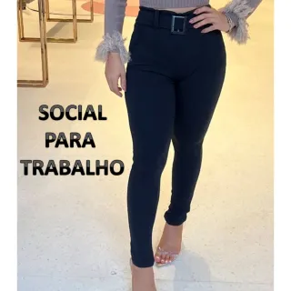 Roupas Femininas Calça Preta Social Malha Crepe com Bolso e Cinto - Preta