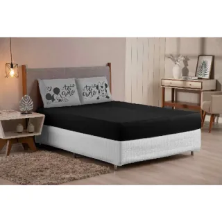 Mickey Minnie Eu te amo - Jogo de lençol King/Queen 3 peças estampado com elástico - Salmão preto