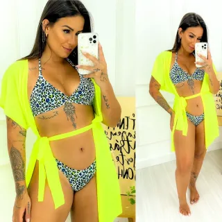 Kimono Levinho Saída de Praia Cover Up - Laranja neon