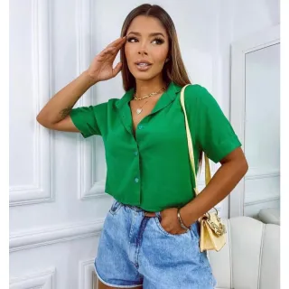 Cropped Feminino Blusa Social Botões Duna Verão 2023 - Preto
