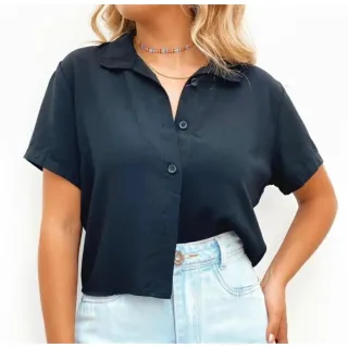 Cropped Feminino Blusa Social Botões Duna Verão 2023 - Preto