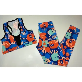 Conjunto de treino feminino suplex calça legging e top cropped telinha - Estampa variada
