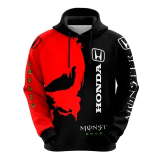 Moletom Honda Monster Skull Masculino - Uniforme Moto Gp - Vermelho