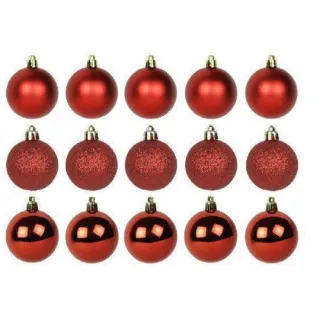 Arvore Natal Vermelha Kit 15 Bolas Fosca Lisa e Glitter 3cm - Único