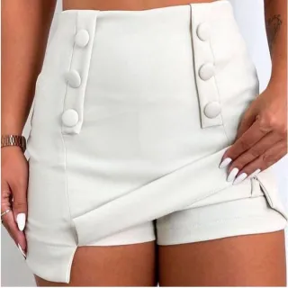 Alta Cintura Saia Short Alfaiataria - Branco