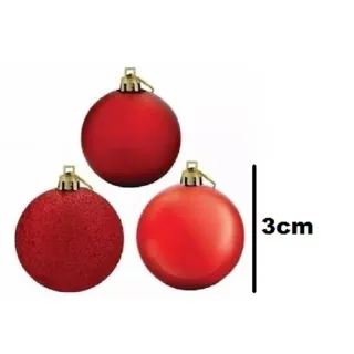 Bolas Natal Kit 30 Fosca Lisa e Glitter Vermelhas 3cm - Único