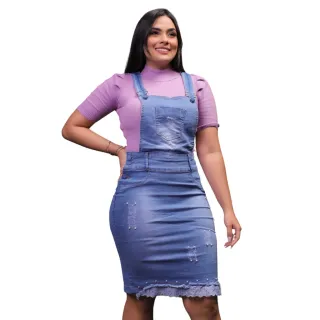 Moda Evangélica Jardineira Jeans Cambraia 7PALLAS - jeans