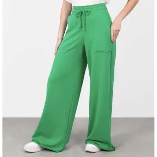 Calça verde Wide Leg em Moletom - Preto sem bolso