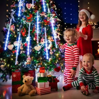 Luz Vareta Meteoro Cascata 8 Tubos Led - Pisca Natal Bastão Chuva Gelo - Branco Quente