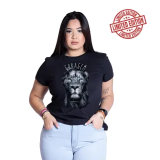 Camiseta Girassol Plus Size em Viscolycra - Preta LEAO CORAGEM
