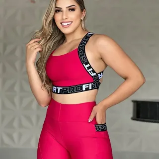 Roupa Fitness Conjunto Feminino Shorts + Top com Bolso - Preto