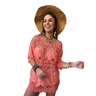 Bata Indiana Primavera Verão Feminina - Saída de Praia Boho - Azul-celeste