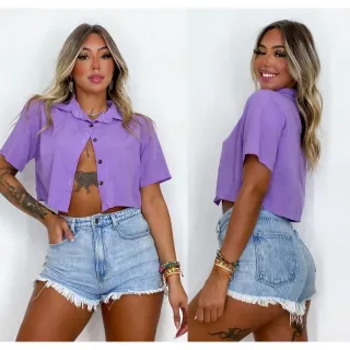 Camisa Social Feminina Cropped com Botões em Duna - Verão 2023 - Preto