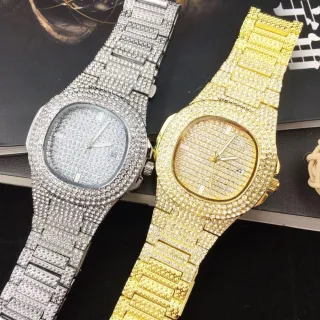 Strass Masculino Relógio Com - Gold