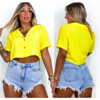 Camisa Social Feminina Cropped com Botões em Duna - Verão 2023 - Preto