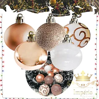 Promoção - Kit 40 Bolas de Natal Luxo Grande Mista Vermelha e Rose Dourada - Dourada rose
