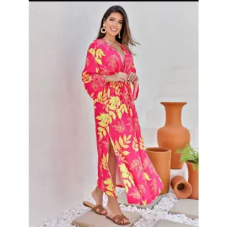 Moda 2022: Saída de Praia Estampada Manga Longa Olho Grego/Tropical - olho azul