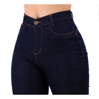 Calças Feminina Jeans Skinny Azul Escuro Cintura Alta Básica - 38