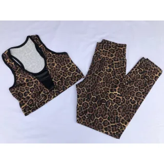 Conjunto de treino feminino suplex calça legging e top cropped telinha - Estampa variada