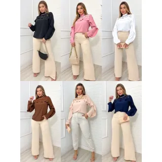 High - W99911 Camisa Social Com Babado - Azul